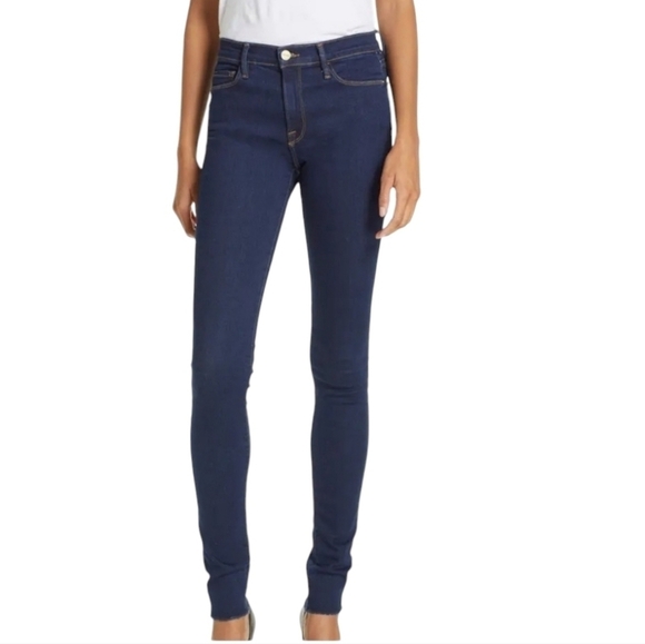 Frame Denim | Women's Dark Wash Forever Karlie Raw Hem Skinny Jeans (Size 29) - Picture 1 of 15